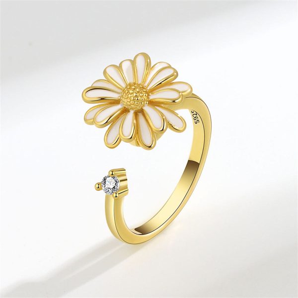 White Enamel & 18K Gold-Plated Cubic Zirconia-Accent Rotatable Mum Open Ring on Sale