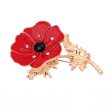 Red Enamel & Black Cubic Zirconia 18K Gold-Plated Flower Brooch For Sale