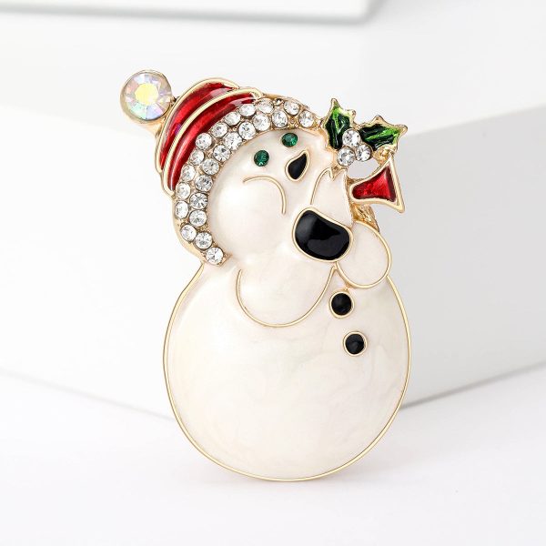 Cubic Zirconia & 18K Gold-Plated Musical Snowman Brooch Cheap