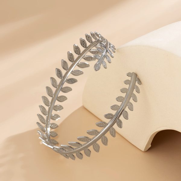 Silver-Plated Leaf Bypass Arm Cuff Online now