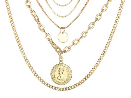 18K Gold-Plated Coin Pendant Layer Necklace Set Sale