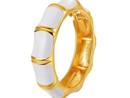 White Enamel & 18K Gold-Plated Bamboo Bangle For Cheap