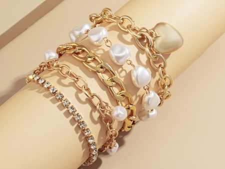 Pearl & Cubic Zirconia 18K Gold-Plated Heart Bracelet Set Supply