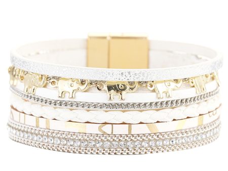 White Polystyrene & Cubic Zirconia Elephant Layered Bracelet Hot on Sale