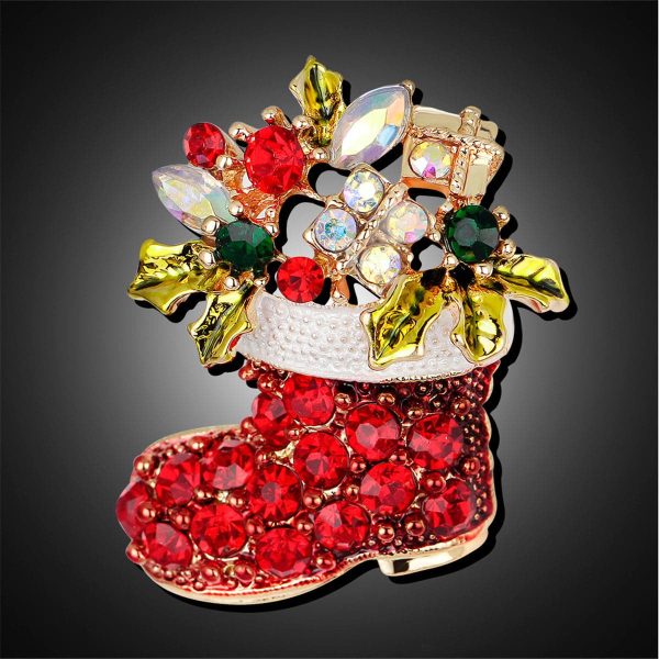 Cubic Zirconia & 18K Gold-Plated Stocking Brooch Supply