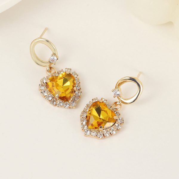 Yellow Crystal & 18K Gold-Plated Halo Heart Huggie Drop Earrings Online Sale