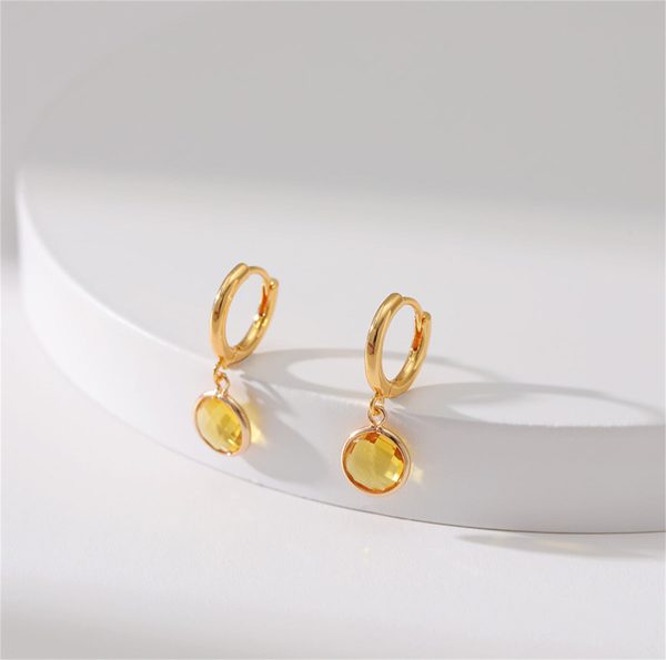 Yellow Crystal & 18K Gold-Plated Round Huggie Earrings For Sale