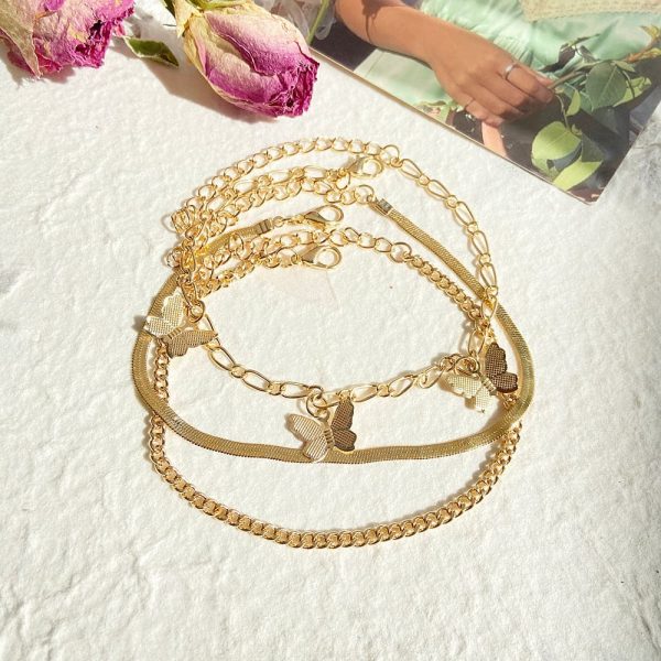 18K Gold-Plated Butterfly Charm Bracelet Set Cheap