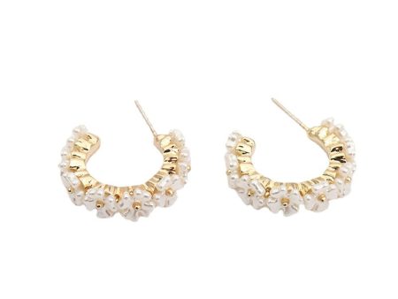 White Acrylic & 18K Gold-Plated Flower Cluster Huggie Earrings For Discount