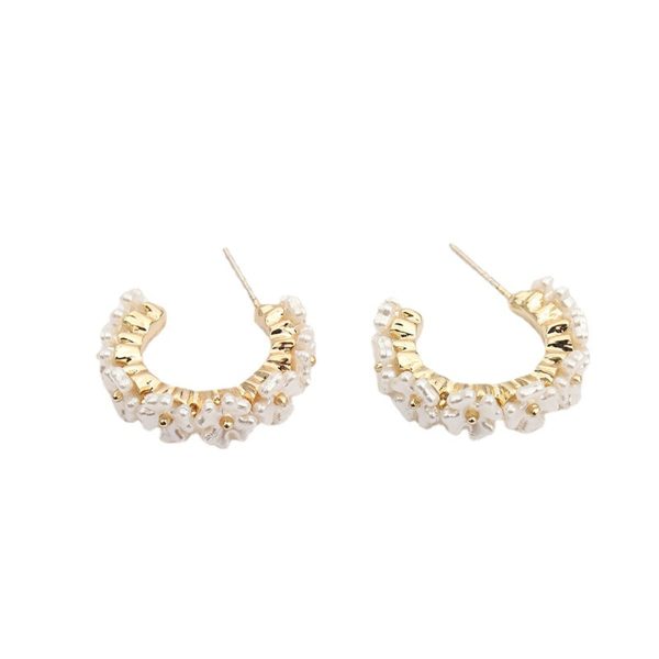 White Acrylic & 18K Gold-Plated Flower Cluster Huggie Earrings For Discount