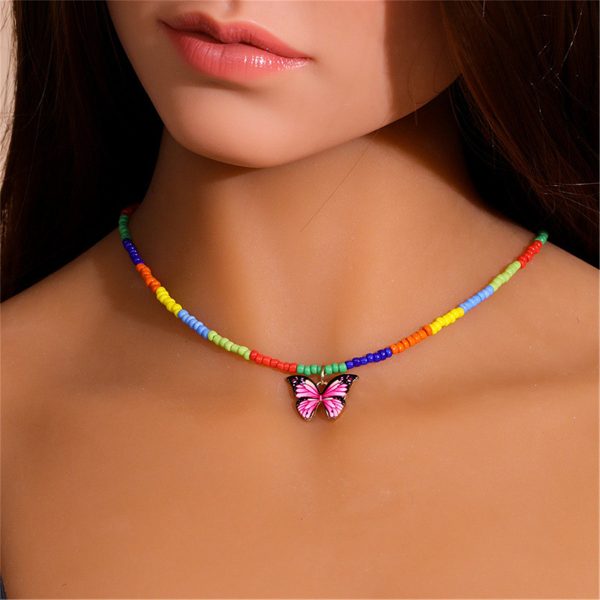 Yellow & Orange Howlite Rainbow Butterfly Pendant Necklace on Sale