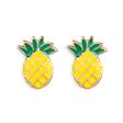 Yellow & Green Enamel Pineapple Stud Earrings Fashion