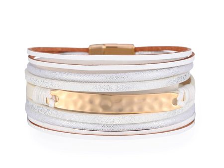 White Polystyrene & 18K Gold-Plated Curved Multi-Strand Bracelet For Cheap