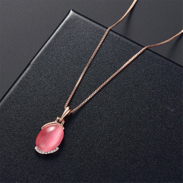 Dark Pink Cats Eye & 18K Rose Gold-Plated Pendant Necklace & Stud Earrings Set For Cheap