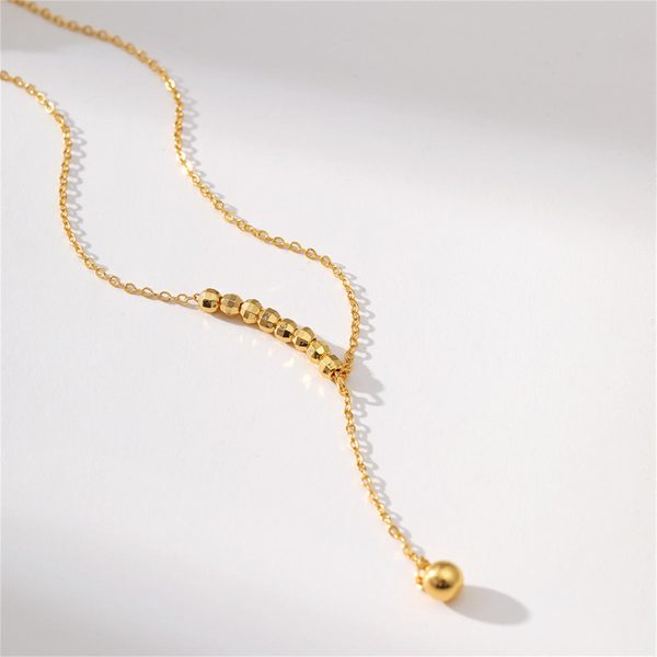 18K Gold-Plated Bead Lariat Necklace For Sale