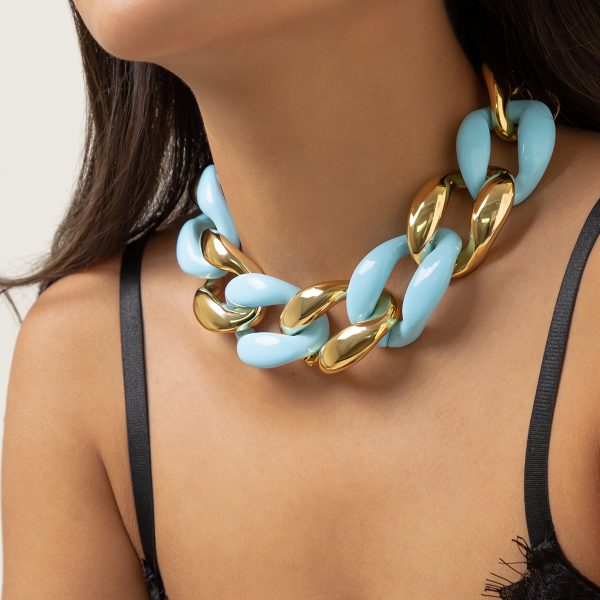 Sky Blue Resin & 18K Gold-Plated Chunky Curb Chain Necklace Online Sale