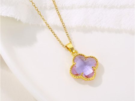 Purple Crystal & 18K Gold-Plated Quatrefoil Pendant Necklace For Cheap