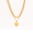 18K Gold-Plated Cuban Chain Coin Pendant Layered Necklace For Sale