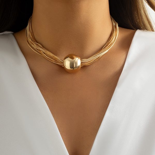 18K Gold-Plated Ball Mutli-Chain Collar Necklace Necklace Fashion