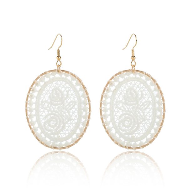 White Polyster & 18K Gold-Plated Botanical Oval Drop Earrings Supply