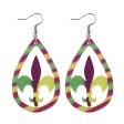 Yellow & Purple Fleur-De-Lis Stripe Drop Earrings Cheap