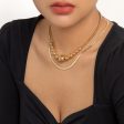 18K Gold-Plated Bead & Herringbone Chain Necklace Set Online