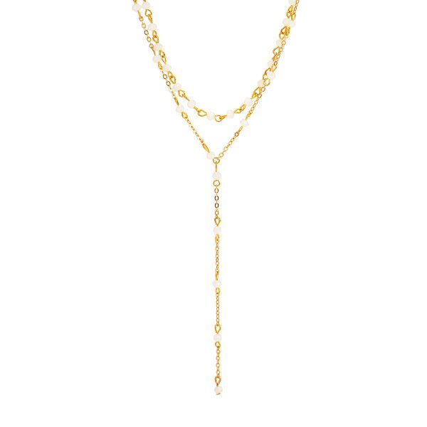 White Acrylic & 18K Gold-Plated Y-Necklace Set For Sale