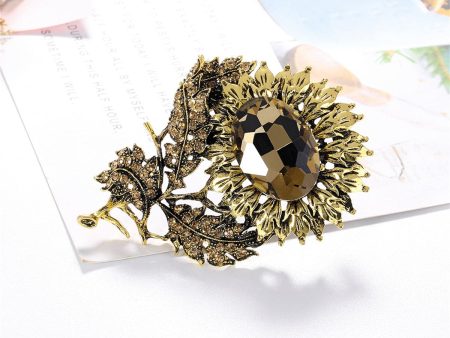 Yellow Crystal & Cubic Zirconia 18K Gold-Plated Sunflower Brooch Online now