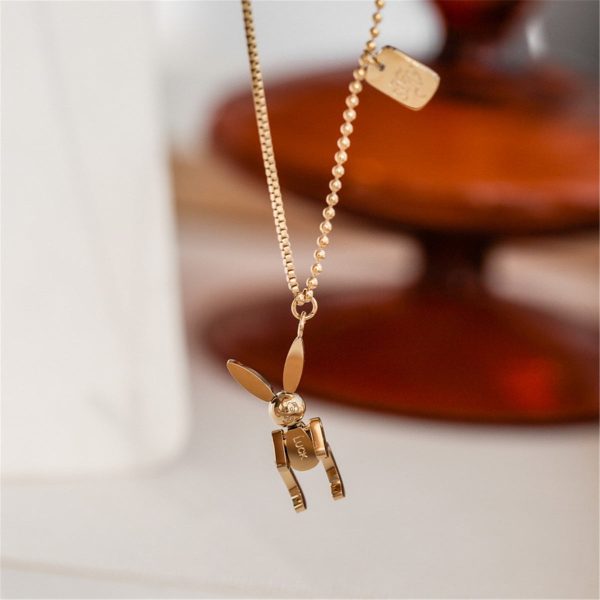 18K Gold-Plated  Luck  Rabbit Rectangle Pendant Necklace on Sale