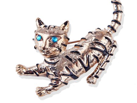 Blue Cubic Zirconia & Enamel 18K Gold-Plated Cat Brooch For Discount