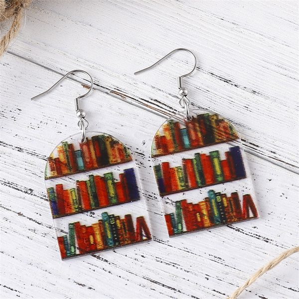 Red & Yellow Bookcase Drop Earrings For Cheap