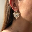 White Enamel & Crystal Pearl 18K Gold-Plated Eye Heart Drop Earrings For Sale