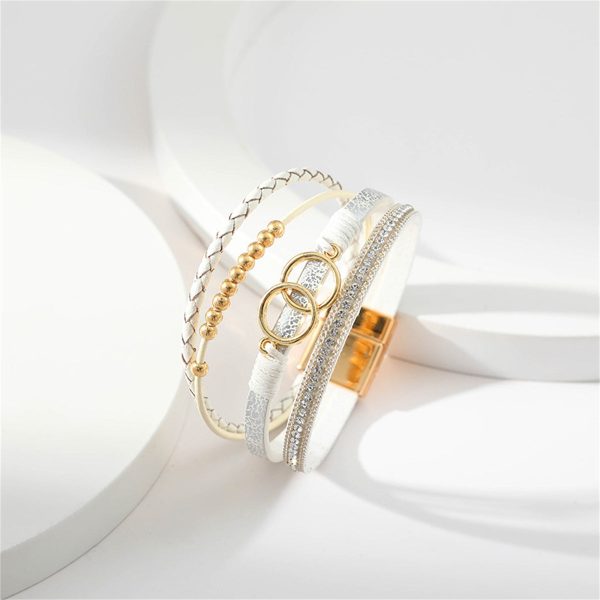 White Polystyrene & Cubic Zirconia 18K Gold-Plated Interlocked Circle Bracelet Online Hot Sale