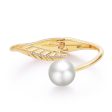 White Pearl & Cubic Zirconia 18K Gold-Plated Leaf Hinge Bangle Online now