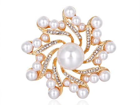 Clear Cubic Zirconia & Pearl 18K Gold-Plated Vortex Brooch Hot on Sale