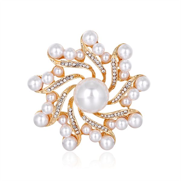 Clear Cubic Zirconia & Pearl 18K Gold-Plated Vortex Brooch Hot on Sale