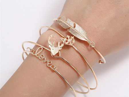 18K Gold-Plated  Love  Snowflake Antlers Bangle & Cuff Set Sale