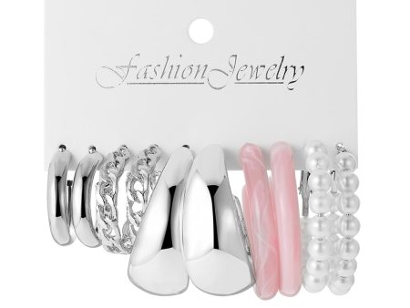 Pink Resin & Pearl Silver-Plated Hoop Earrings Set on Sale