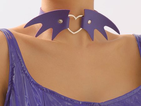 Purple Polystyrene & Silver-Plated Bat Wing Heart Choker Necklace For Discount