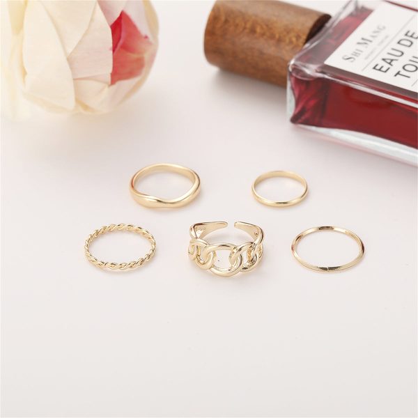 18K Gold-Plated Cable Chain Open Ring Set Online now