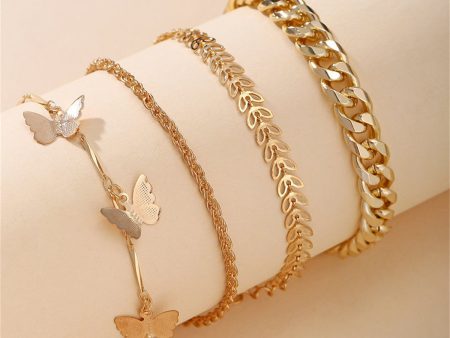 18K Gold-Plated Butterfly Station Anklet Set Hot on Sale