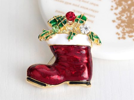 Cubic Zirconia & 18K Gold-Plated Stocking Boot Brooch Online Sale