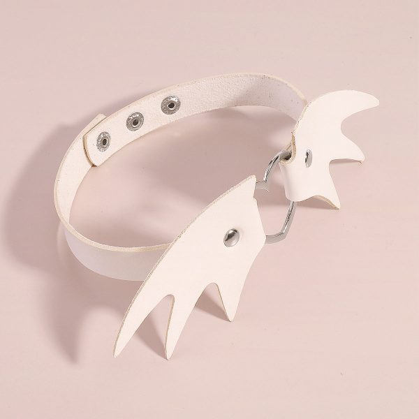 White Polyurethane & Silver-Plated Bat Wing Heart Choker Necklace Cheap