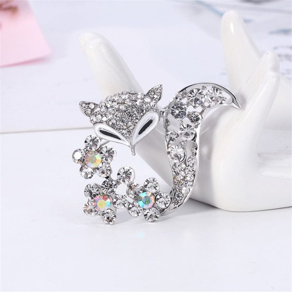 Clear Cubic Zirconia & Silver-Plated Floral Fox Brooch Discount