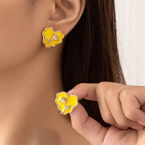 Yellow Enamel & 18K Gold-Plated Rose Heart Stud Earrings Cheap