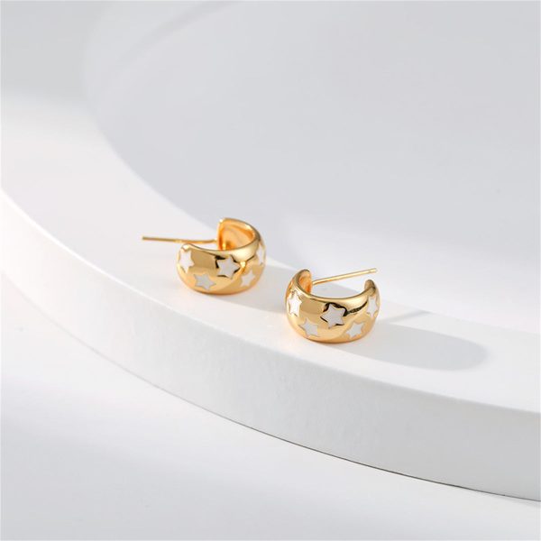 White Enamel & 18K Gold-Plated Stars Huggie Earring Cheap