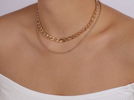 18K Gold-Plated Curb & Twine Chain Layered Necklace For Sale