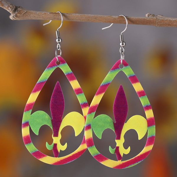 Yellow & Purple Fleur-De-Lis Stripe Drop Earrings Cheap