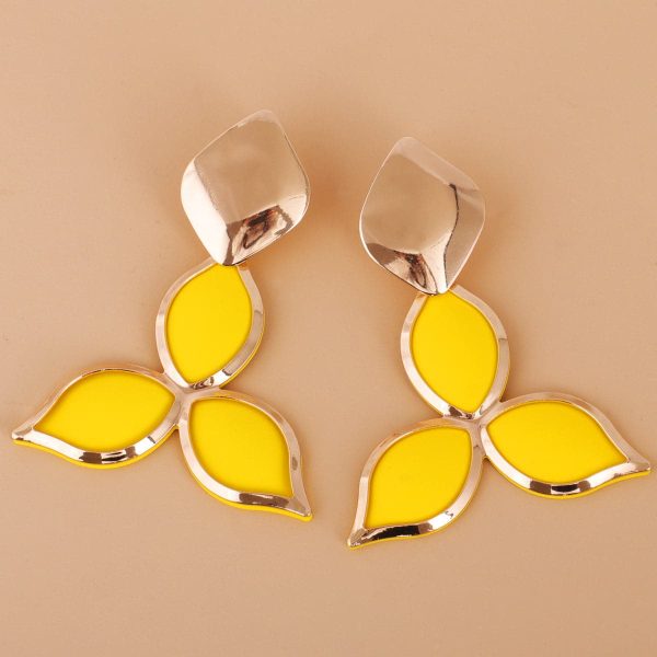 Yellow Enamel & 18K Gold-Plated Flower Drop Earrings Fashion