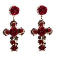 Red Resin & Cubic Zirconia Rose Cross Drop Earrings Online Sale